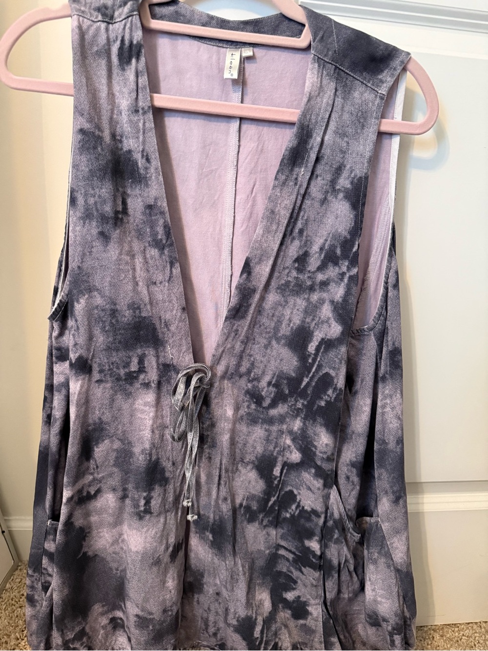Kleen ladies Xl long kimono style vest blue and mauve tie dye pattern